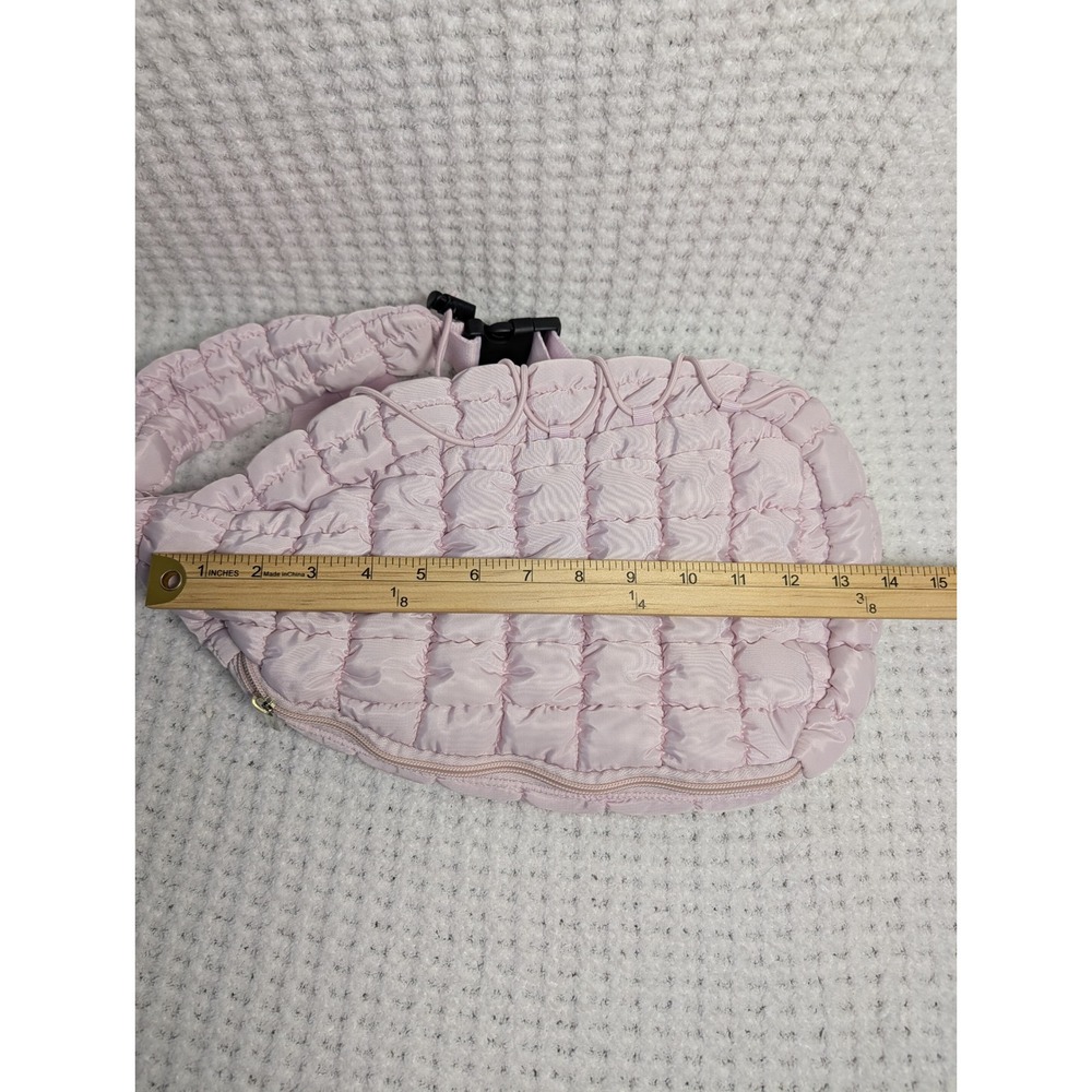 Light Pink Quilted Puffer Sling Bag Adjustable Crossbody Teardrop Backpack - Picture 8 of 9
